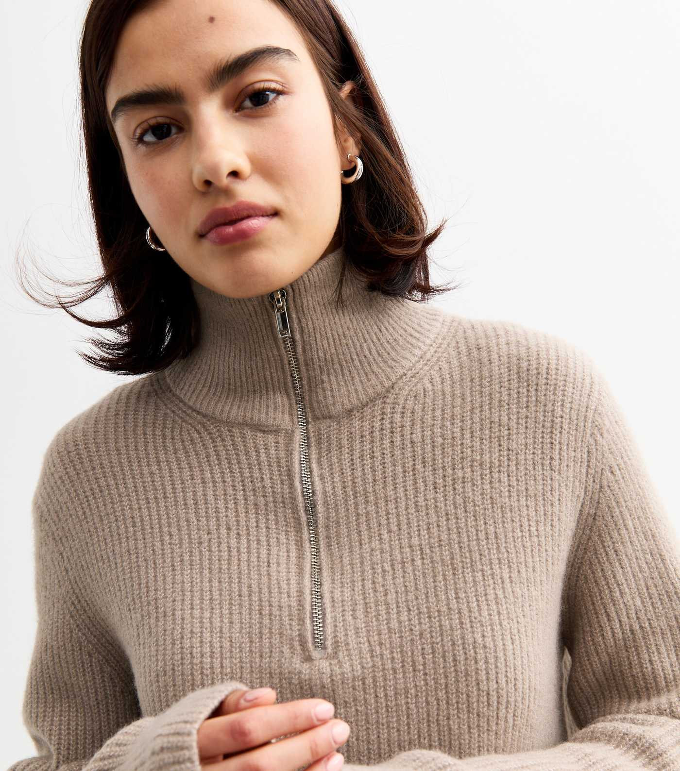 Mink Ribbed Half Zip Knit Jumper | New Look | New Look (UK)