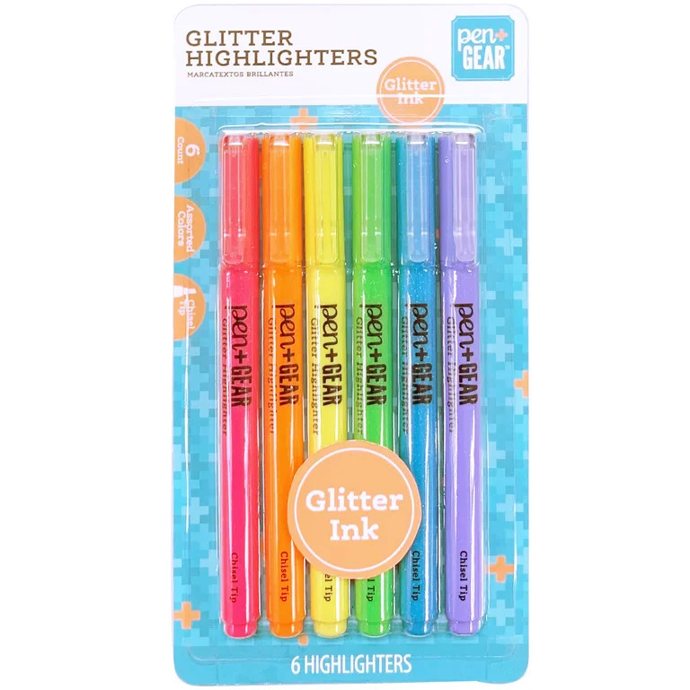 Pen+Gear Glitter Highlighters, Assorted Colors, 6 Pack | Walmart (US)