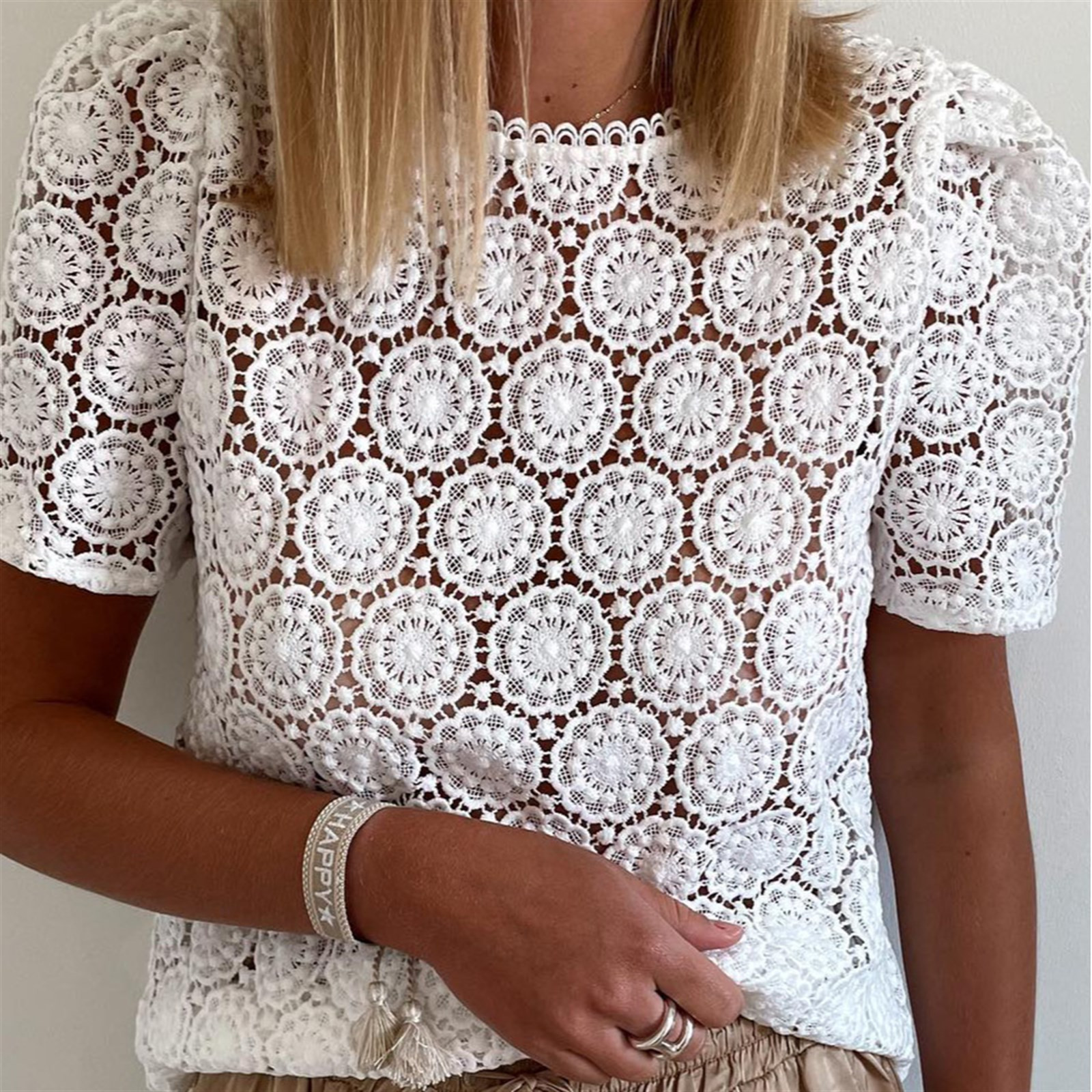Crochet Lace Hollowed Short Sleeve Top | Jane