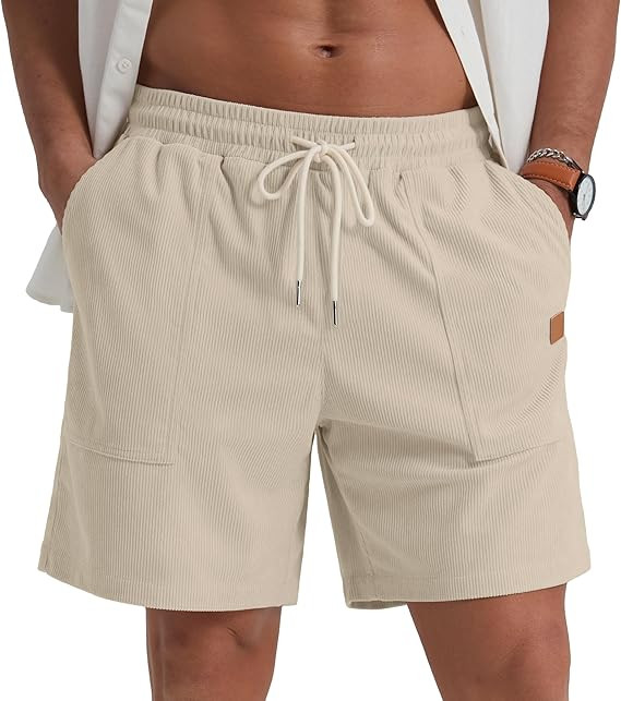 Sailwind Men's Casual Corduroy Shorts Lightweight Elastic Waist Drawstring Summer Beach Shorts | Amazon (US)