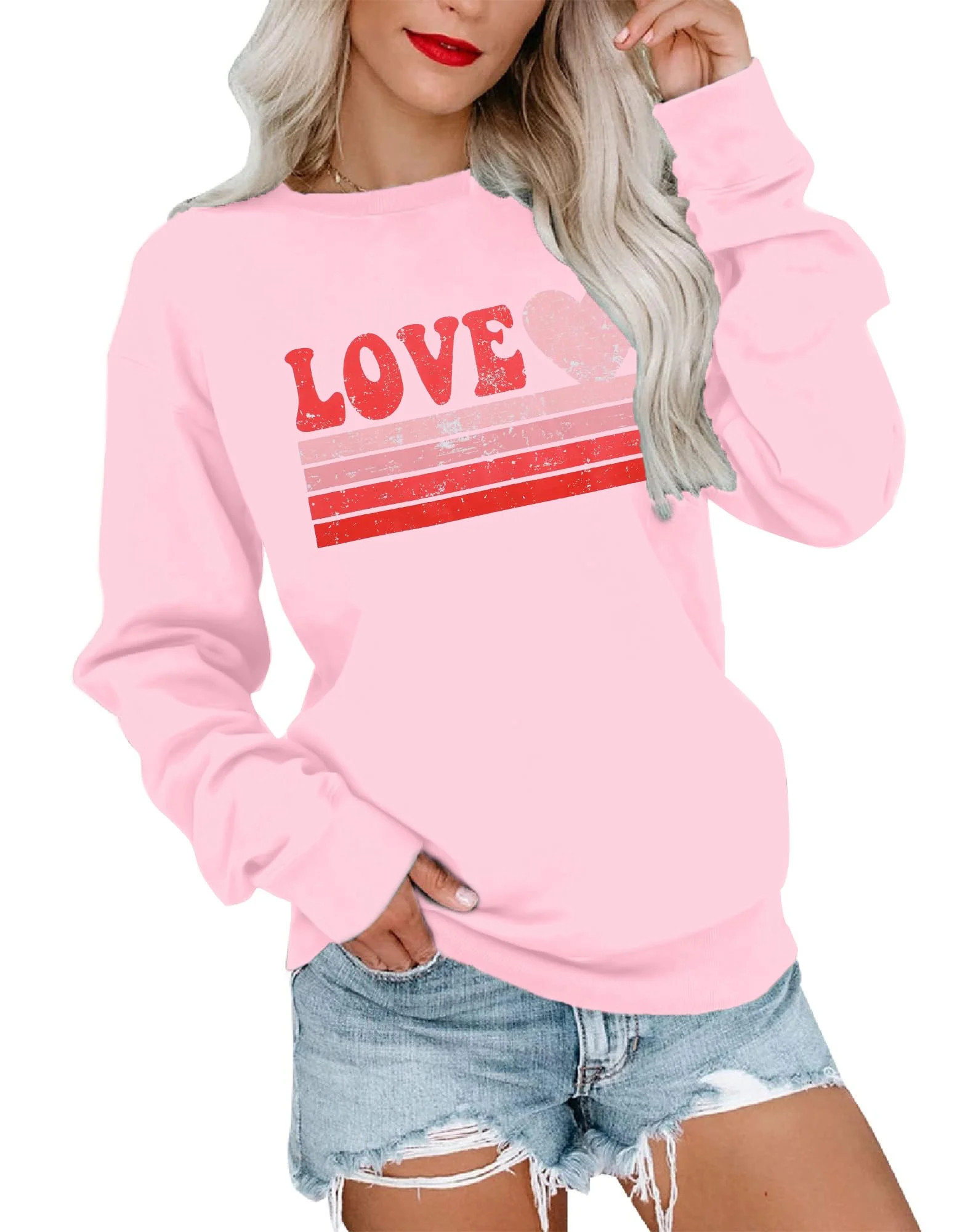 ALLTB Valentines Women Casual Crewneck Sweatshirts Funny Love Graphic Tee Long Sleeve Pullover To... | Walmart (US)