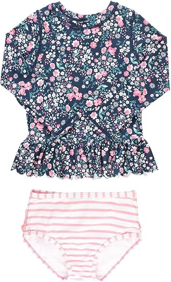 RuffleButts® Baby/Toddler Girls Rash Guard 2-Piece Swimsuit Set - Long Sleeve Bikini with UPF 50... | Amazon (US)