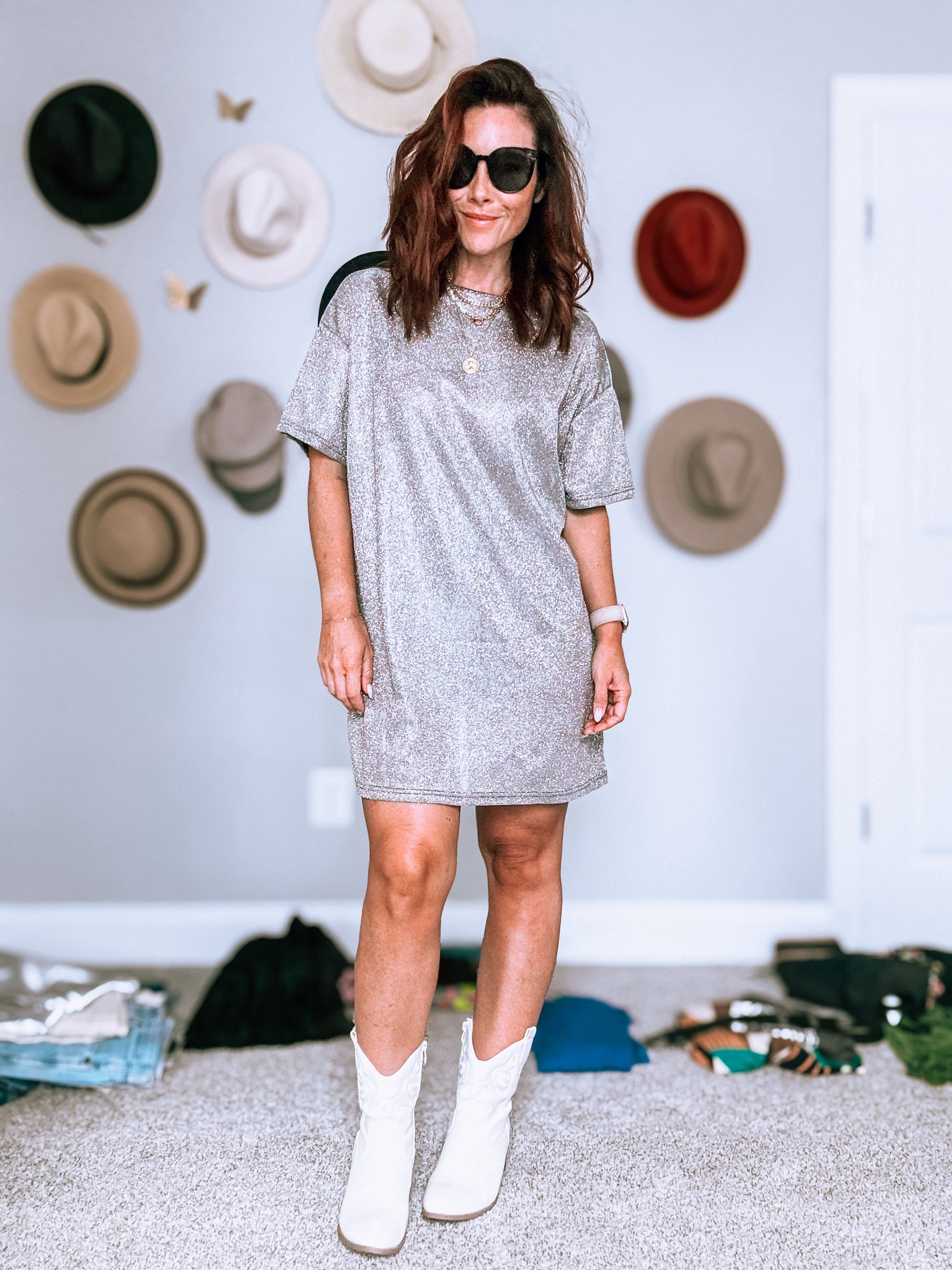 The perfect t-shirt dress that you can dress up or down! Love this for brunch or a night out. Pairs perfectly with booties or tennis shoes for a more casual look. It’s SO sparkly and doesn’t shed a ton of sparkles. I’m in a medium and it’s the perfect length - I didn’t have to wear any shorts under it but you can for a safety net! 

#LTKParties #LTKSummerSales #LTKStyleTip