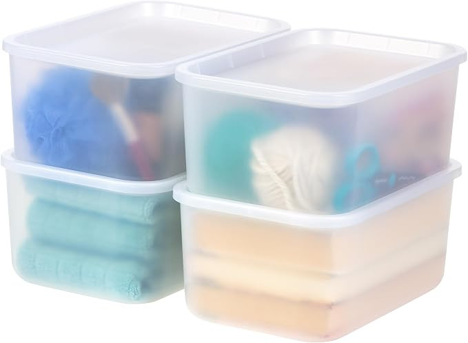 IRIS USA 7 Qt. Plastic Basket Storage Bins with Lids, Small, 4-Pack, Stackable Lidded Storage Org... | Amazon (US)