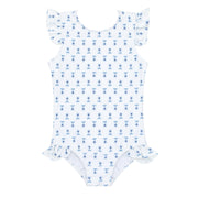 minnow x petite plume girls botanical block print ruffle sleeve rashgu | minnow