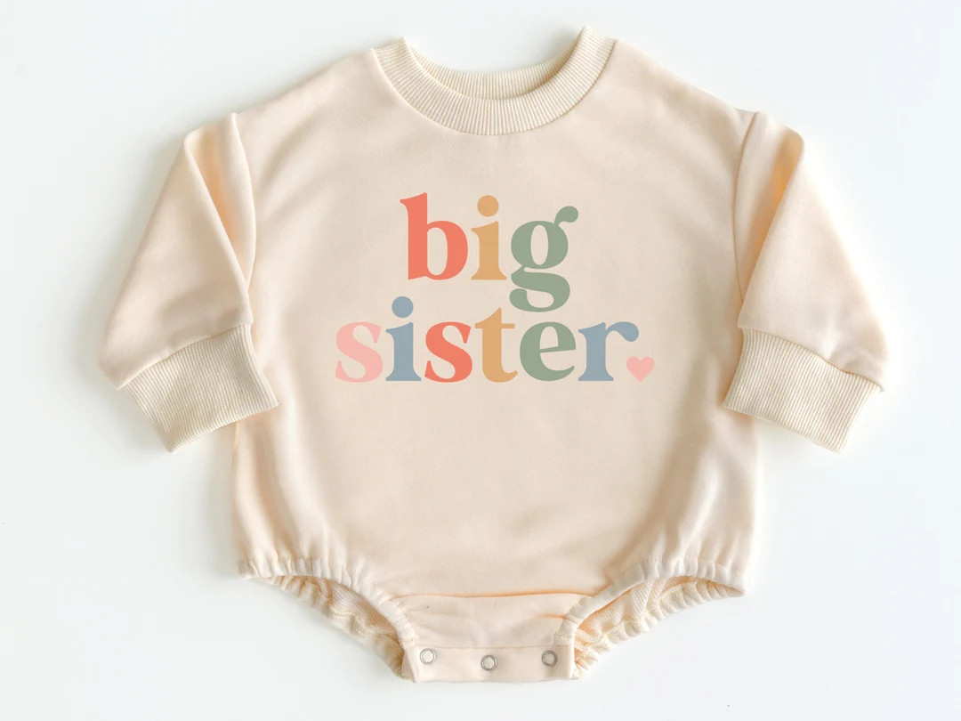 Big Sister Baby Bubble Romper Sweatshirt, Big Sister Gift, Baby Bodysuit, Baby Girl Outfit, Pregn... | Etsy (US)