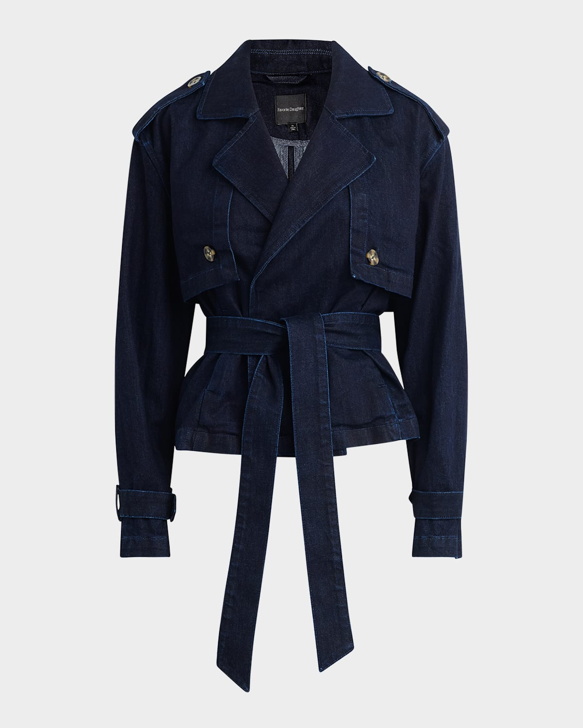 The Charles Cropped Denim Trench Coat | Neiman Marcus