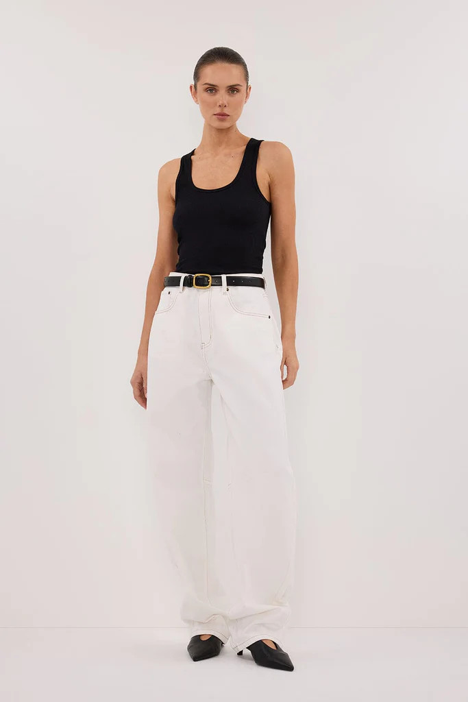 LIV WHITE DENIM BARREL LEG JEAN | DISSH