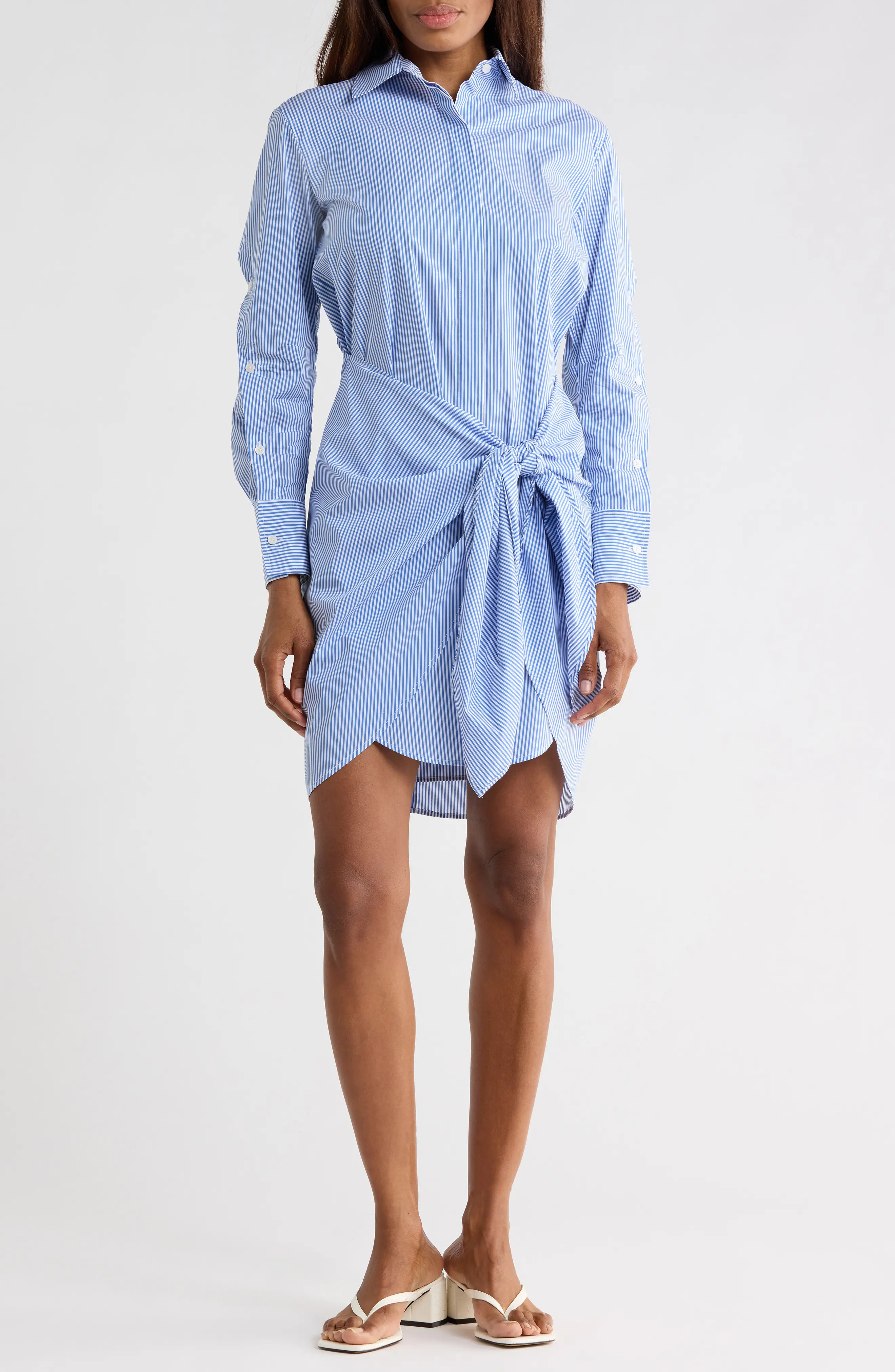 Derek Lam 10 Crosby Stripe Long Sleeve Tie Waist Shirtdress (Women) | Nordstromrack | Nordstrom Rack