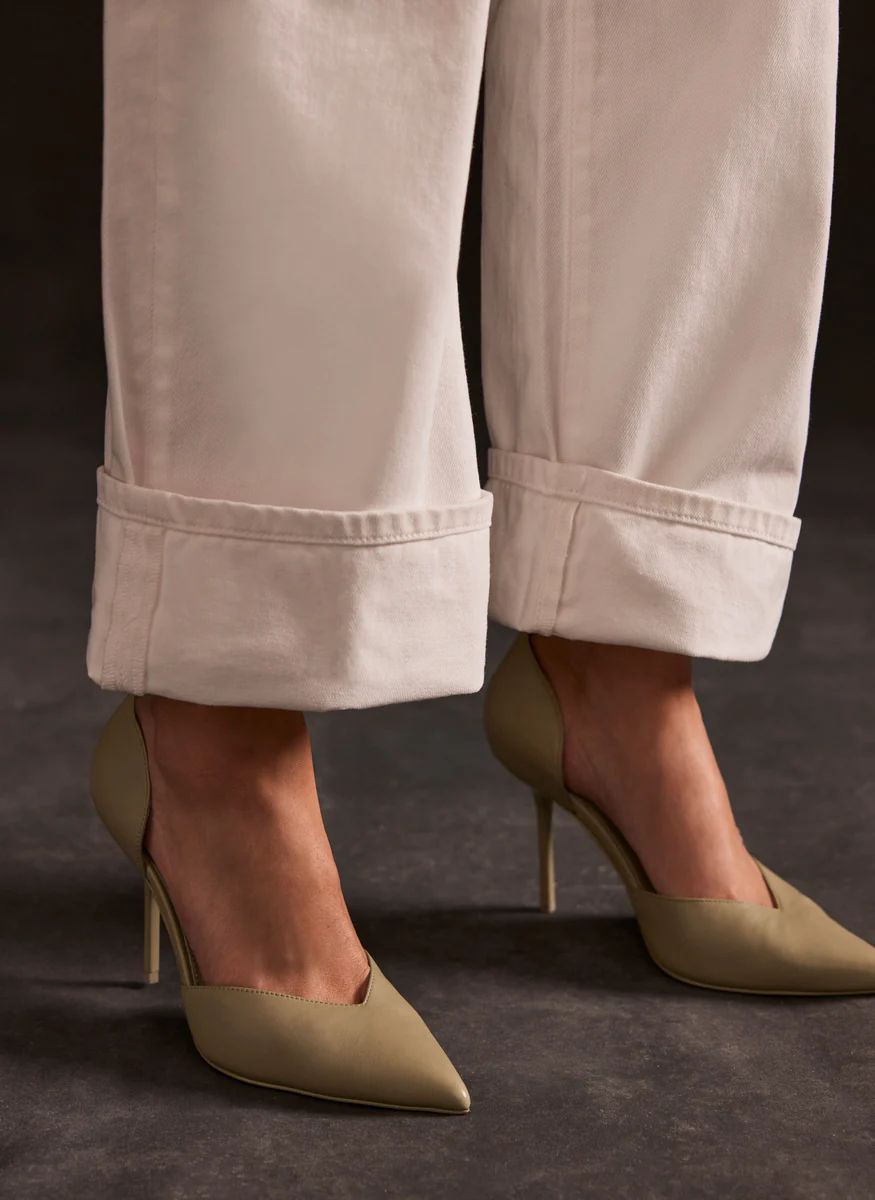 Khaki Leather Court Heels | Mint Velvet