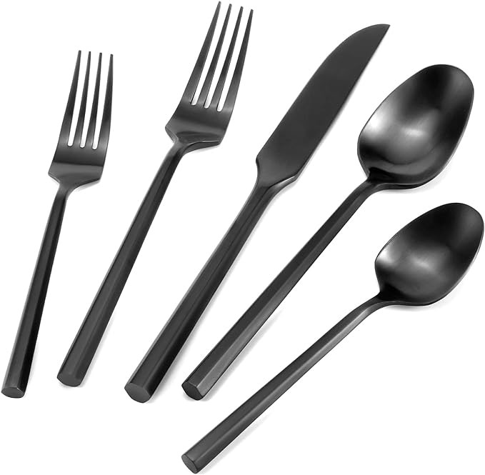 DEACORY Silverware Set Flatware Set Matte Black Cutlery Set Brushed Finished Hexagon Handle Heavy... | Amazon (US)