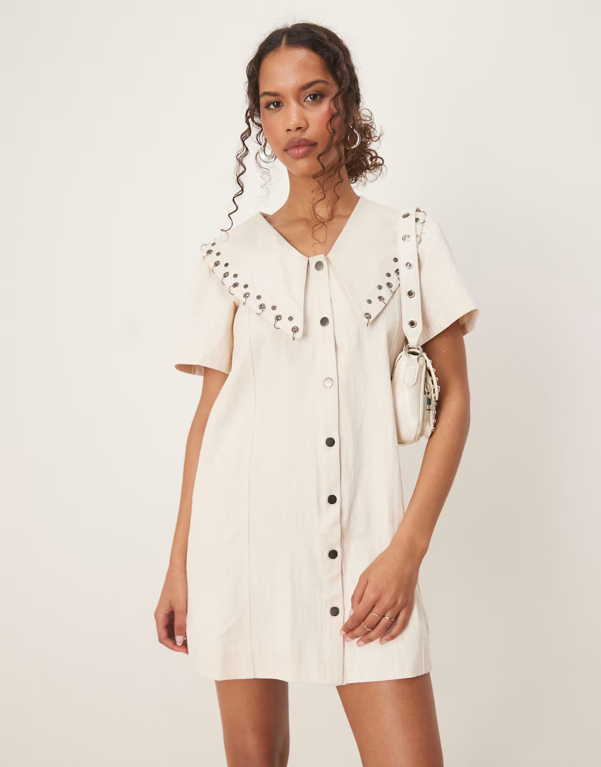 Ghospell mini dress with oversized collar in Ecru | ASOS | ASOS (Global)