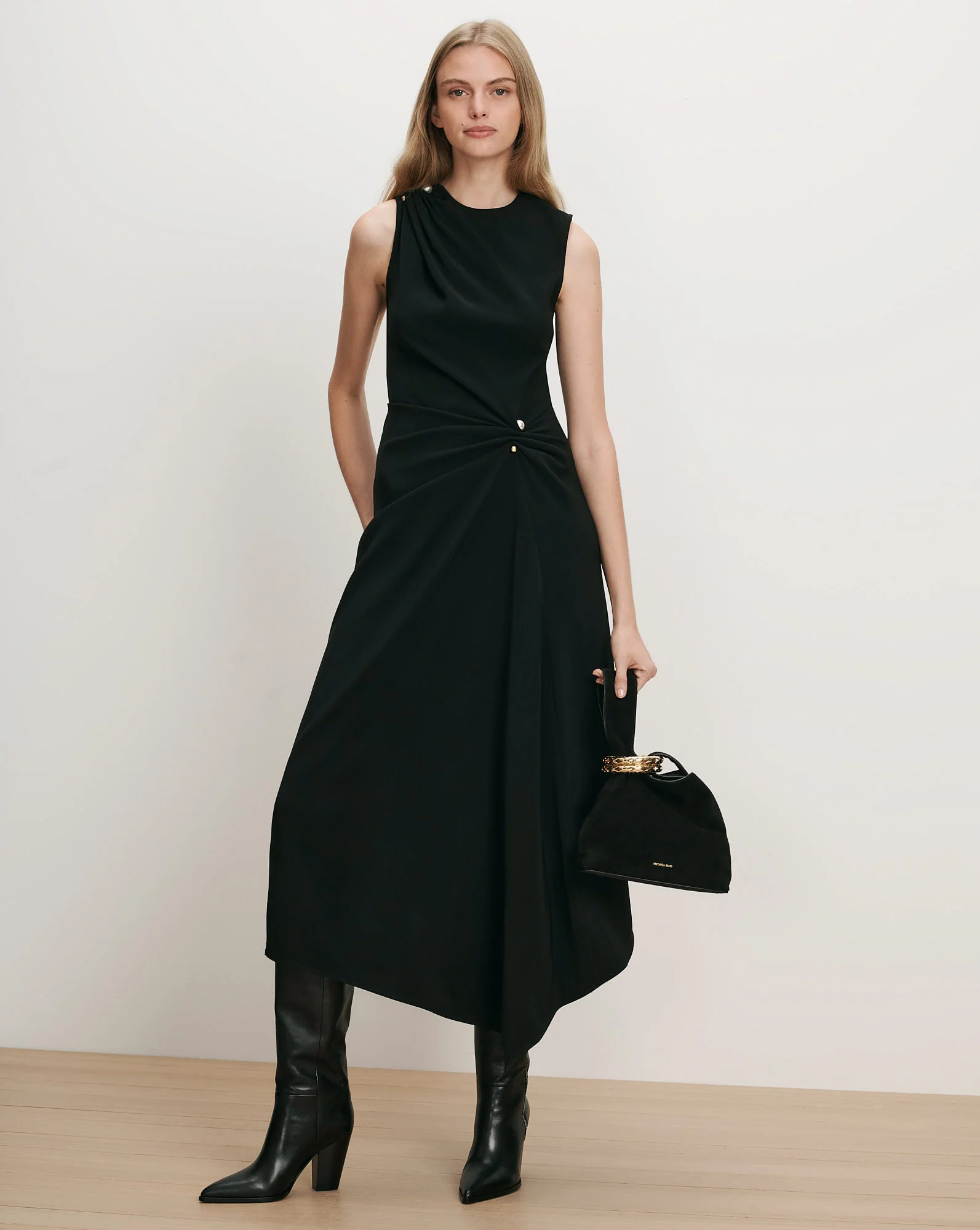 Freja Brooch Midi Dress in Black | Veronica Beard | Veronica Beard