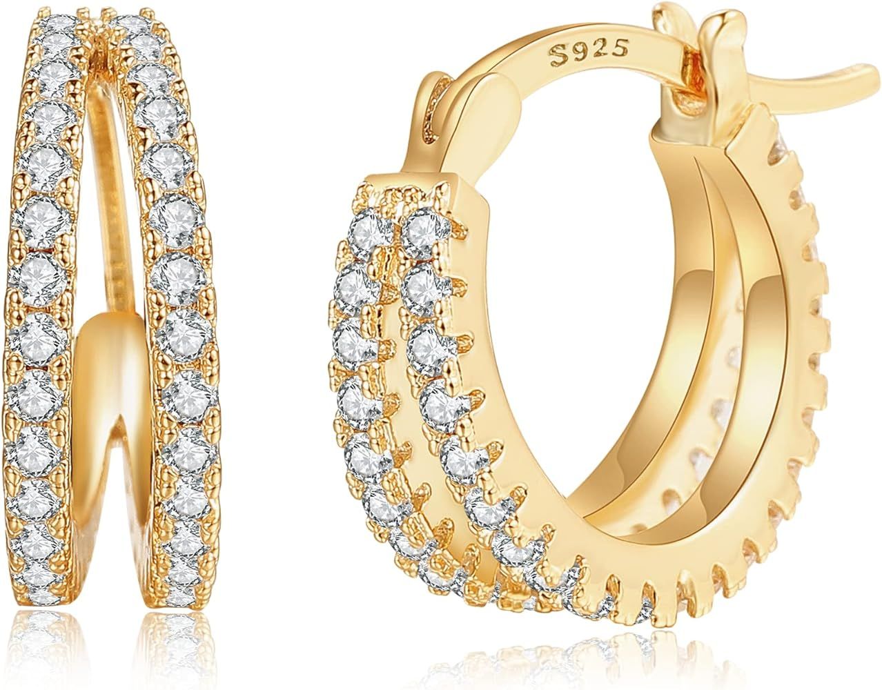 Senteria Small Gold Hoop Earrings for Women Trendy Chunky Gold Hoop Earrings for Girls 14K Gold Plat | Amazon (US)