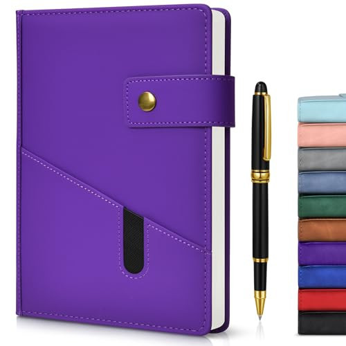 Purple A5 Lined Leather Journal Notebook for Men Women,5.9 X 8.4" Personalized Hardcover Journal with Pen,200 Pages 100 Gsm Thick Ruled Paper Daily Diary for School,Travel,Business,Work,Home Writing | Amazon (US)