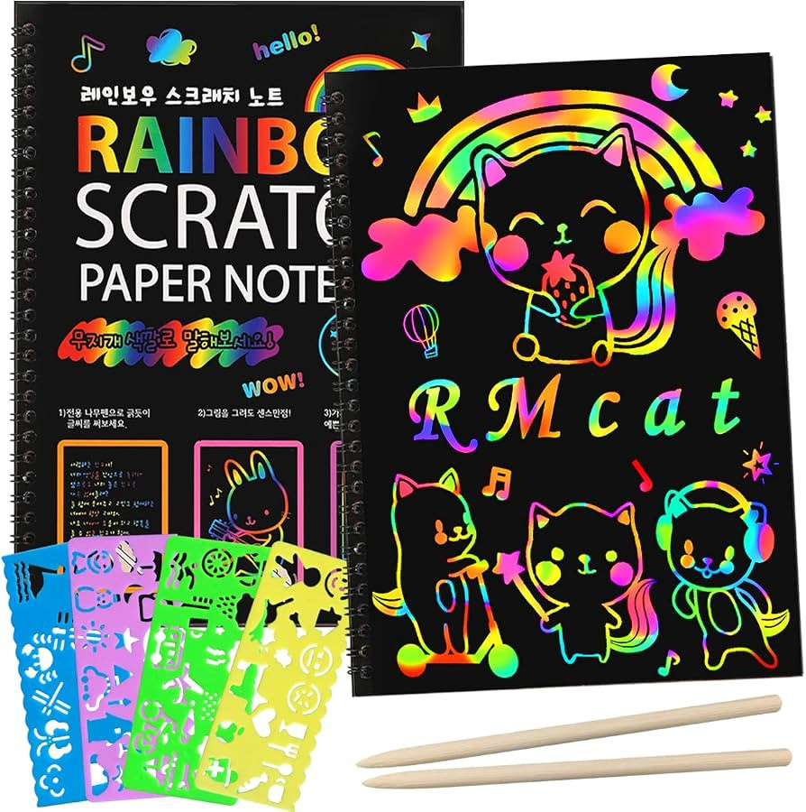 ZMLM Scratch Paper Art Set: 2 Pack Rainbow Scratch Off Crafts Supplies Kits for Age 3 4 5 6 7 8-1... | Amazon (US)