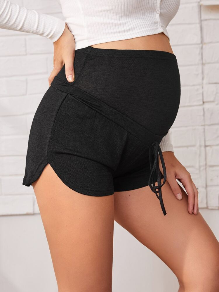 SHEIN Maternity Tie Front Curved Hem Shorts | SHEIN