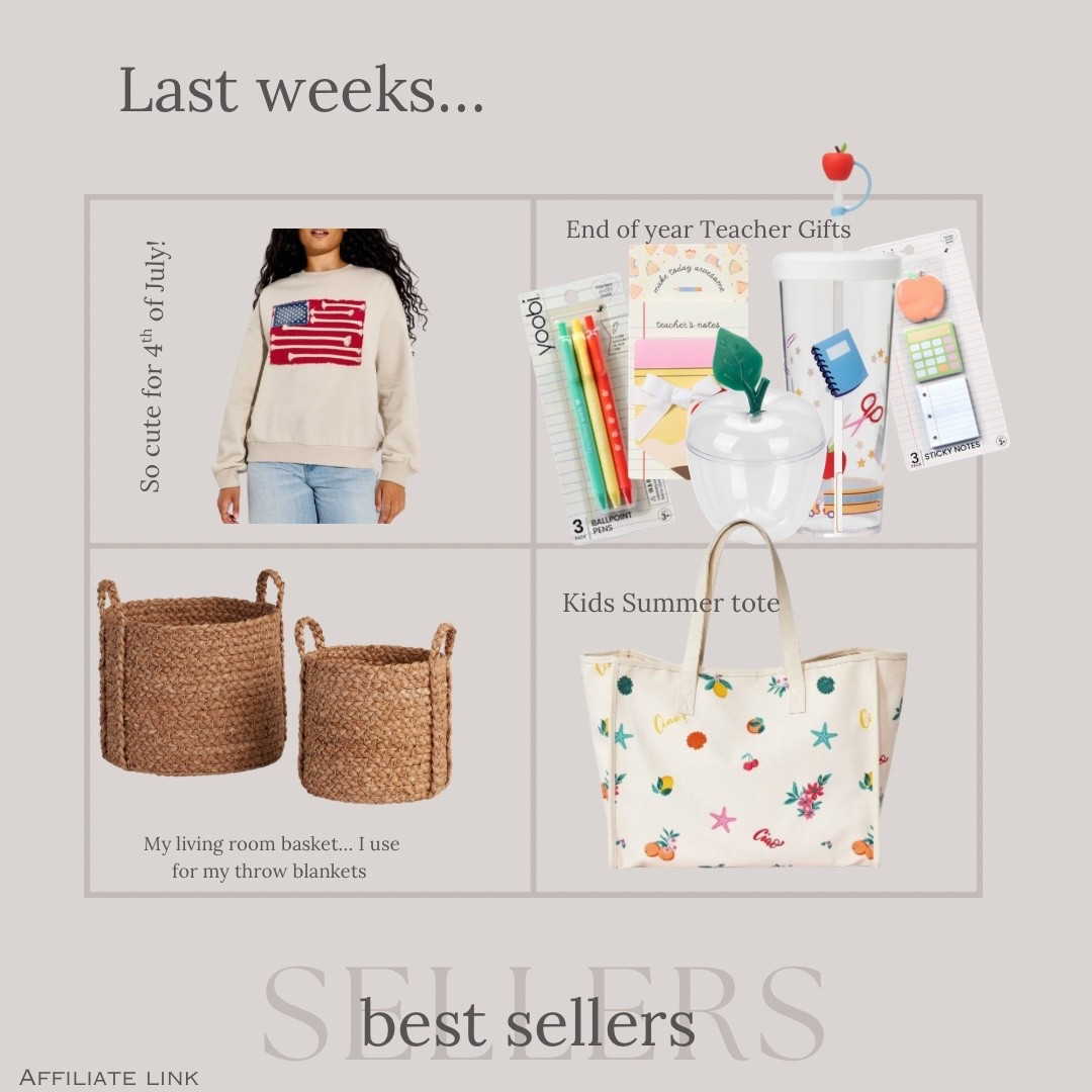 Last week BEST Sellers!!! 


#usasweatshirt #4thofjuly #kidstote #beachbag #vacationbag #storagebasket #livingroomdecor #seagrassbasket #teachergifts #appreciationgifts #endofyear #schoolsout

#LTKSeasonal #LTKHome #LTKKids