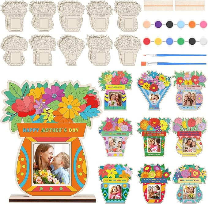Blosssound 20 Pack Mother's Day Wood Picture Frame Craft Kit Color Your Own Wood Mothers Day Craf... | Amazon (US)