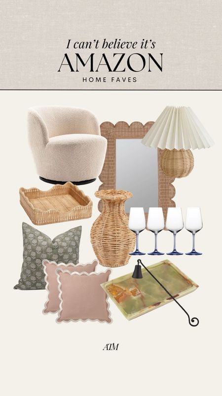Amazon Home finds + faves! 

wicker home decor, wicker home finds, amazon home finds, wicker tray, scalloped home decor, scalloped pillow, glassware, amazon glassware, wicker lamp, scalloped lamp, mirror, marble tray, marble home finds, accent chair, amazon accent chair


#LTKhome