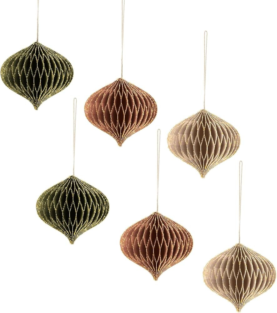 AOBKIAT Christmas Party Decorations,6 Pcs Mini Paper Honeycomb Lantern with Glitter Edge,Hanging ... | Amazon (US)