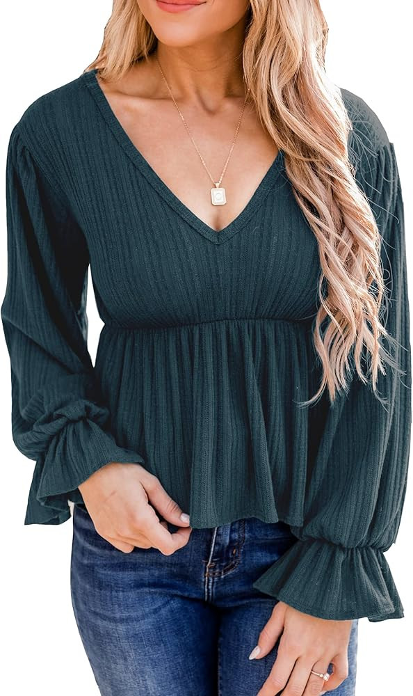 Deerose Women's Puff Sleeve Ruffle Hem Peplum Top | Amazon (US)