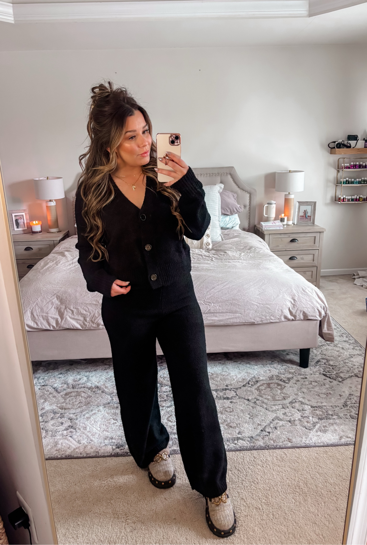 Shop my cozy outfit & accessories! These clogs are my favorite! 