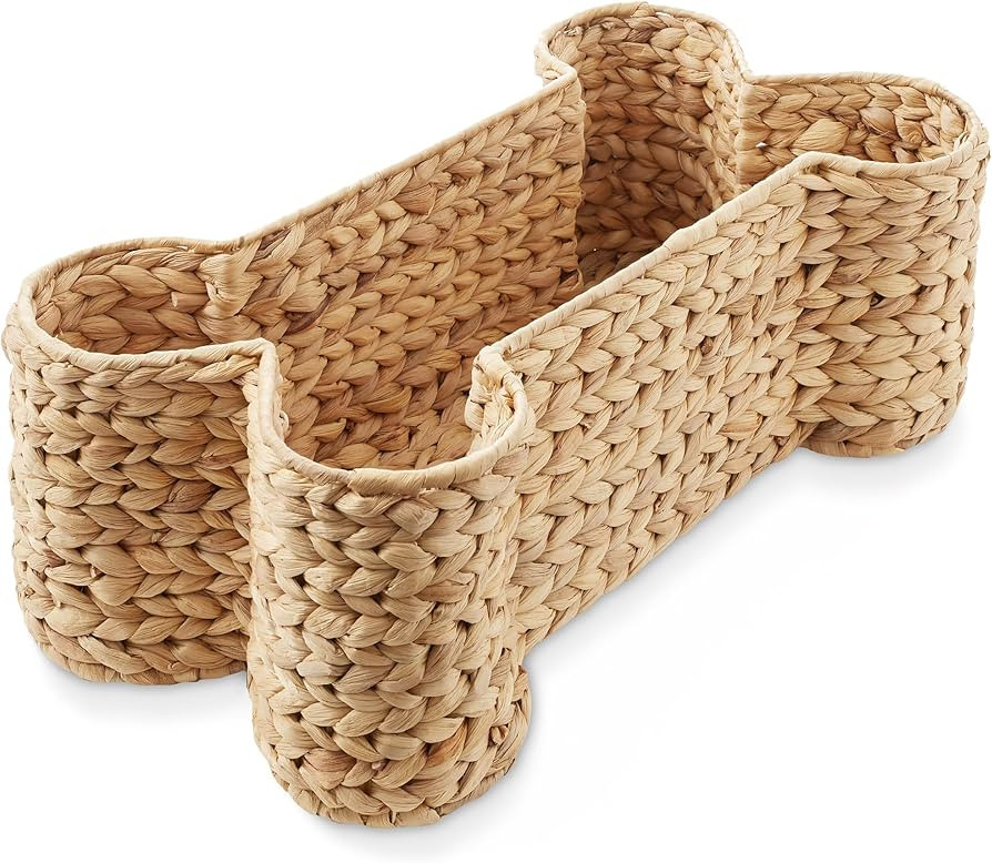 Casafield Dog Bone Shaped Storage Basket - Natural, Large Woven Water Hyacinth Pet Toy Organizer ... | Amazon (US)
