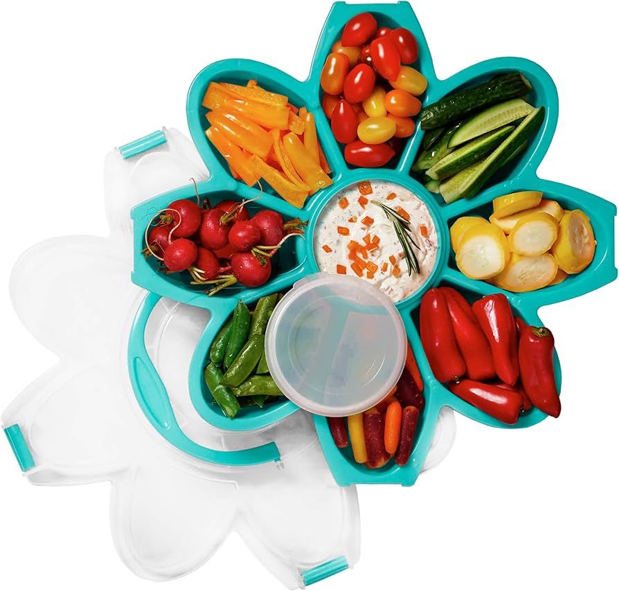 KOLORAE Daisy Serving Tray - Unique 9 Compartment Flower Snack Tray w/Dressing Cup. Great for Ent... | Amazon (US)