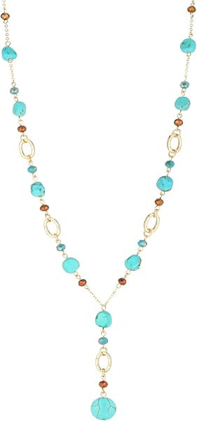 FULU AUTUMN Long Gold Beaded Necklaces for Women Natural Stone Bead Statement Pendant Necklace Y ... | Amazon (US)
