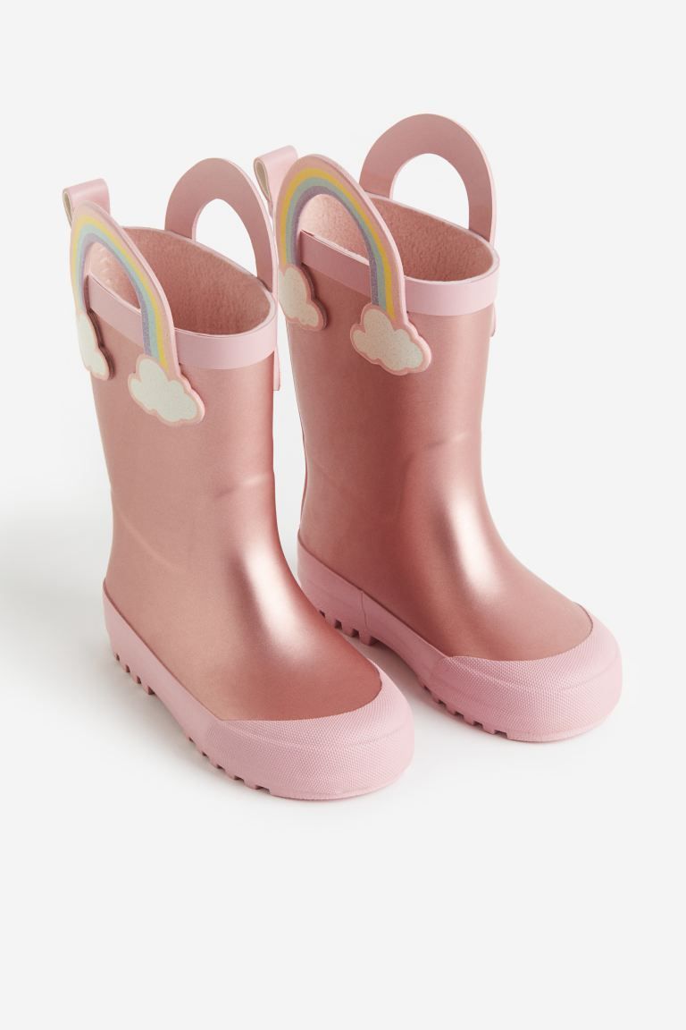 Appliquéd Rubber Boots - Rose gold-colored/rainbows - Kids | H&M US | H&M (US + CA)