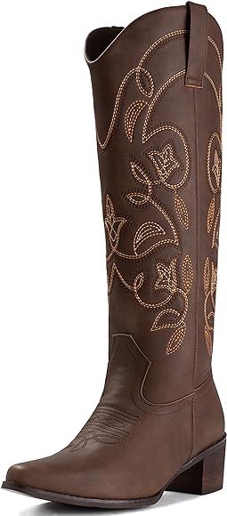 IUV Cowboy Boots For Women Pointy Toe Women's Western Boots Cowgirl Knee High Boots | Amazon (US)