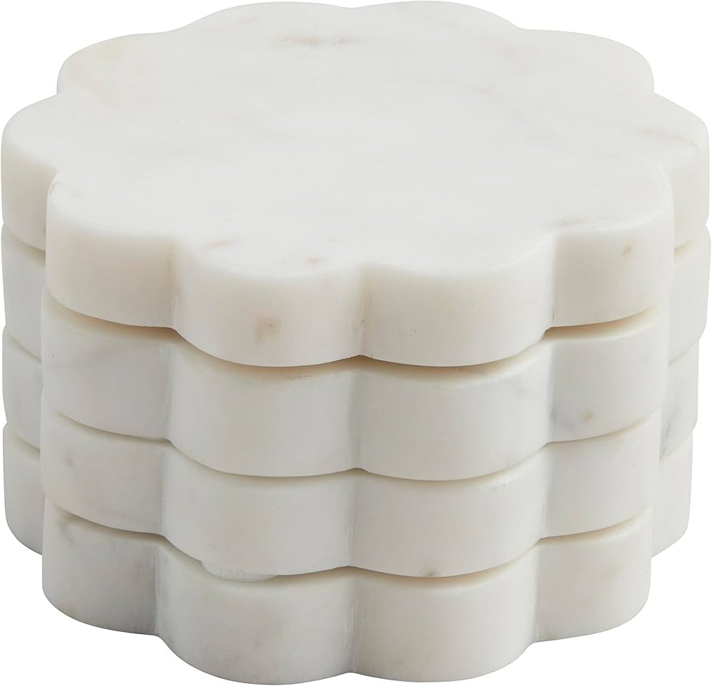 Mud Pie Scallop Marble Coaster Set, 4" x 4", WHITE | Amazon (US)