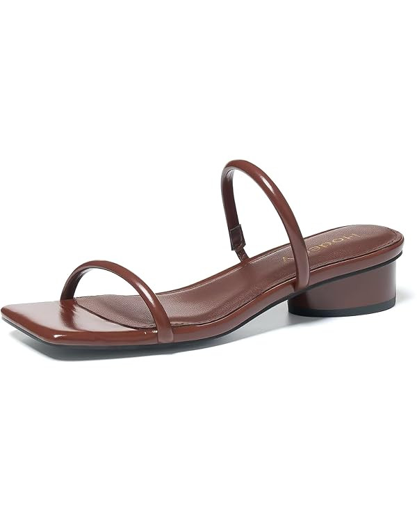 Hodeery Square Open Toe Chunky Heels for Women Two Strap Low Block Heeled Slip On Short Sandals f... | Amazon (CA)