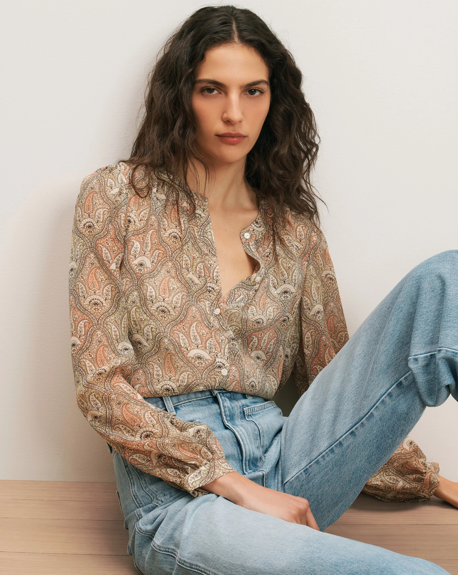Veronica Beard Ashlynn Silk Blouse Stone Khaki Multi | Veronica Beard