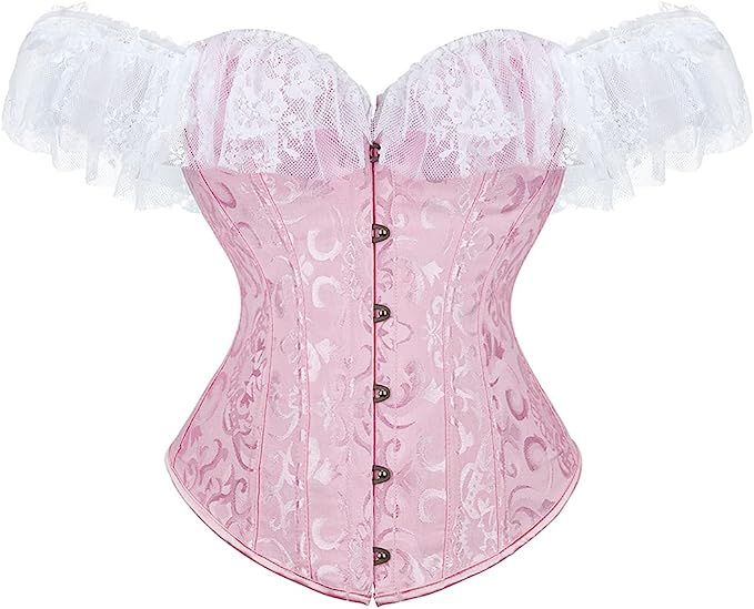Corsets for Women Renaissance Lace Corset Off The Shoulder Corset Top with Sleeves | Amazon (US)