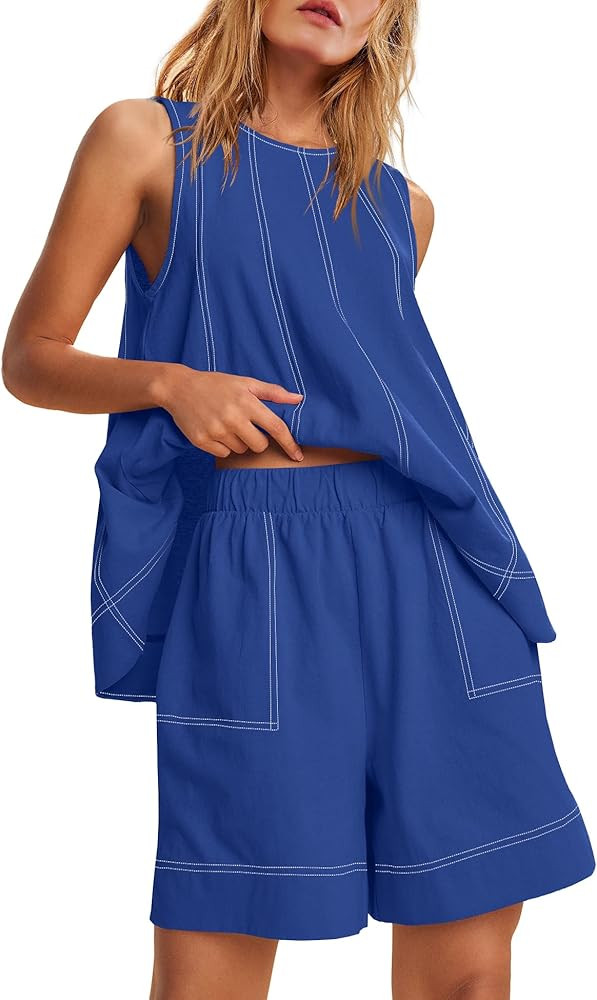 Panadila Womens Summer 2 Piece Sets Beach Vacation Outfits High Neck Tank Top and Shorts Set Reso... | Amazon (US)
