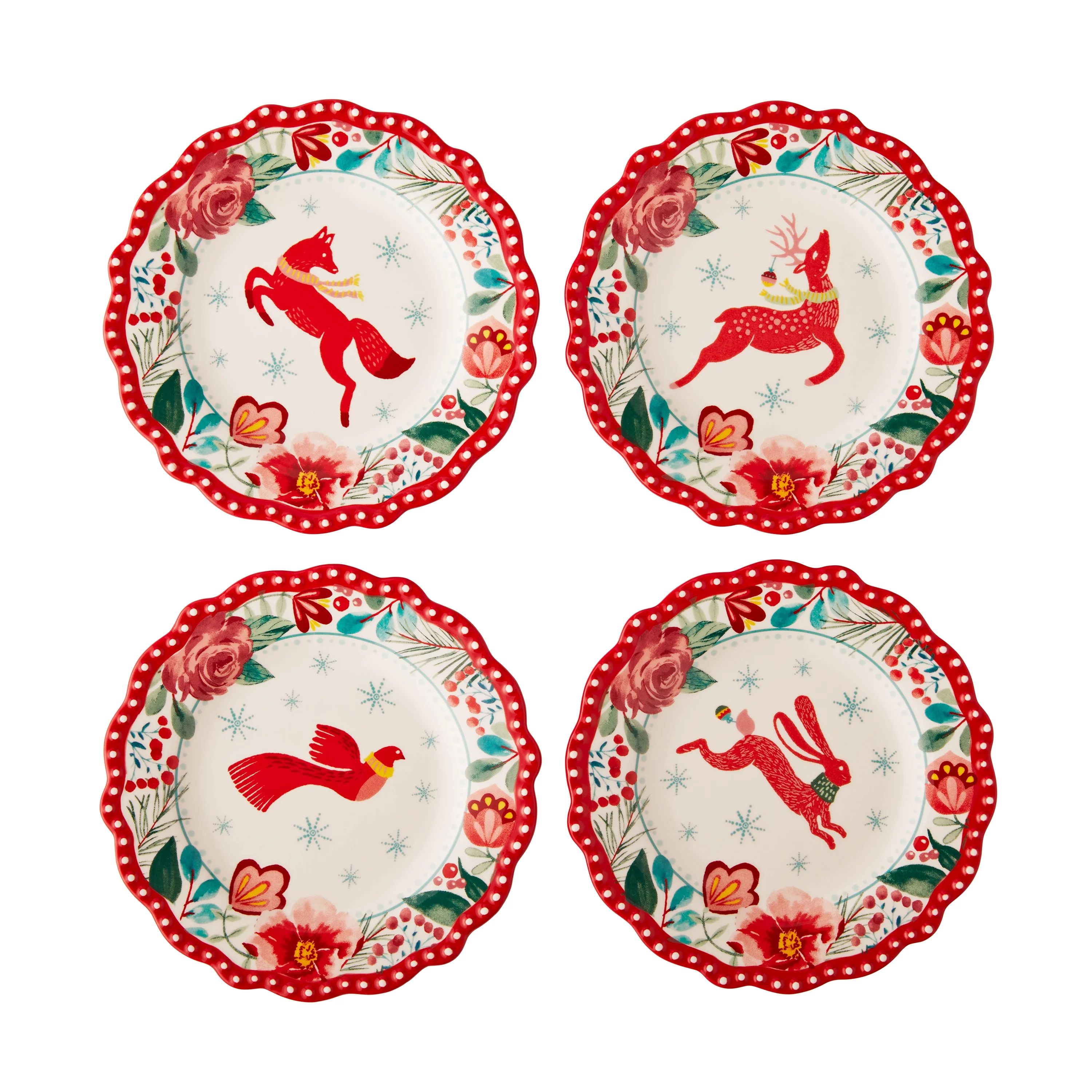 The Pioneer Woman Festive Forest Set of 4 Round Stoneware Appetizer Plates | Walmart (US)