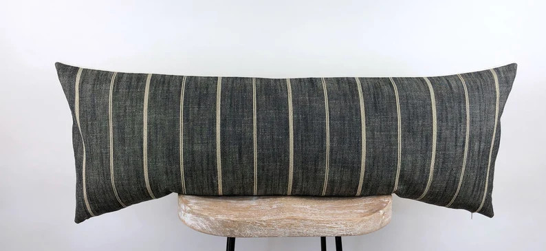 Long Lumbar Pillow Cover  Charcoal Gray Lumbar Pillow Cover  | Etsy | Etsy (US)