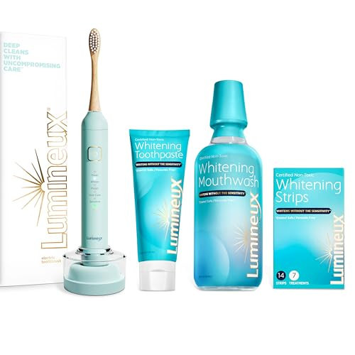 Lumineux Teeth Whitening Holiday Bundle (Light Blue) - Sonic Electric Toothbrush Enamel Safe for Sensitive & Whiter Teeth - Certified Non- Toxic, Fluoride Free, No Alcohol, Artificial Colors, SLS Free | Amazon (US)