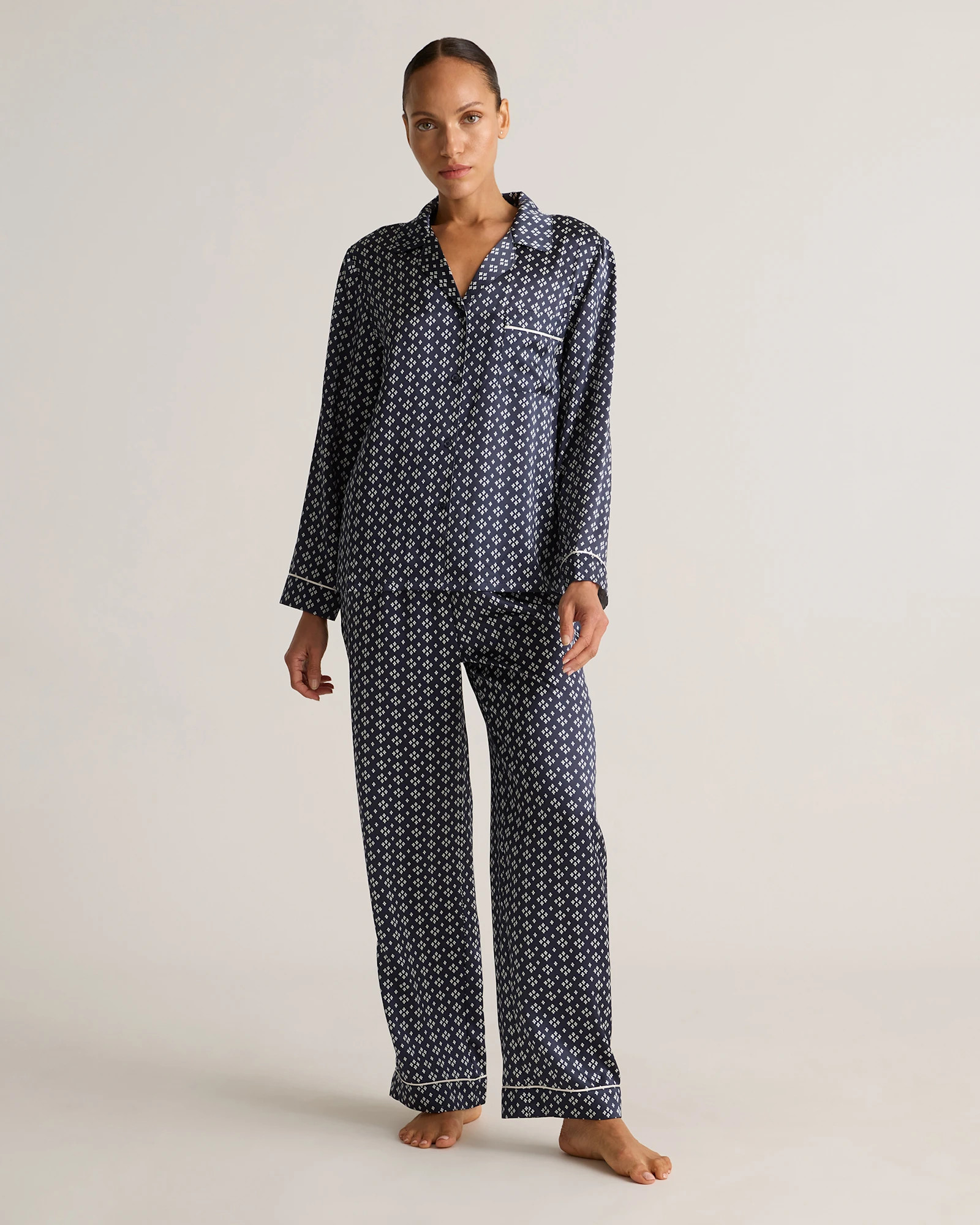 100% Washable Silk Satin Pajama Long Sleeve Top | Quince