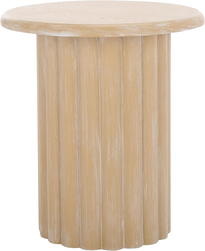 SAFAVIEH Home Collection Monka Bleached White Round Top Pedestal End Table (Fully Assembled) | Amazon (US)