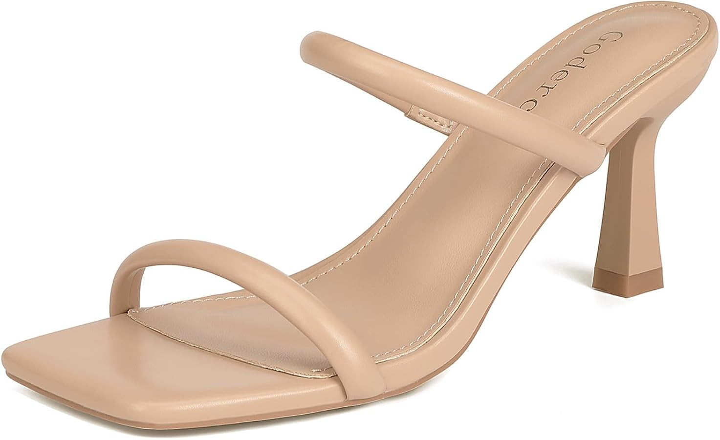 Kitten Heels for Women Two Strap Mules Mid Square Open Toe Slip On Heeled Sandals | Amazon (US)