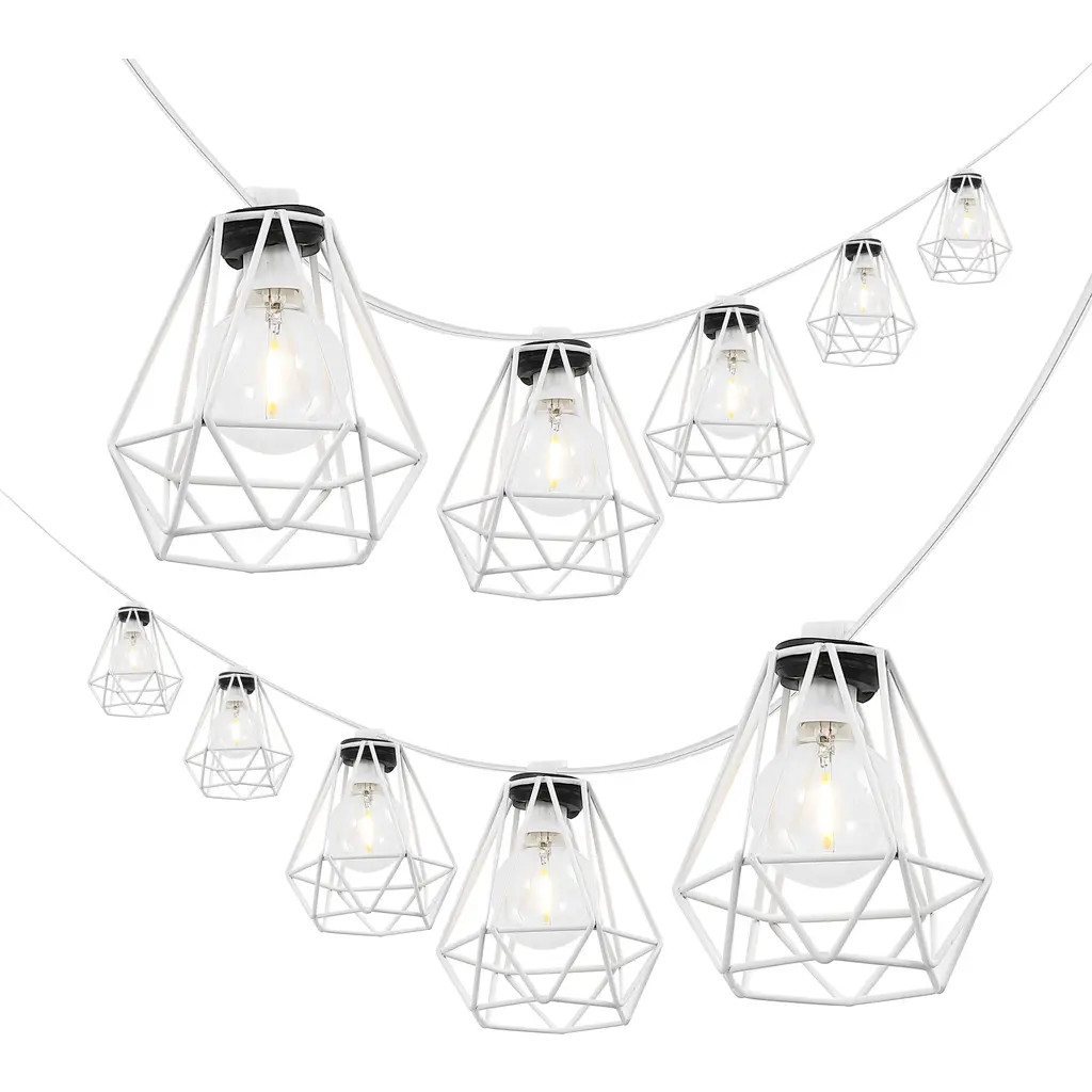 JONATHAN Y 10-Light Indoor/Outdoor Contemporary Transitional Incandescent G40 Diamond Cage String Lights in White at Nordstrom | Nordstrom