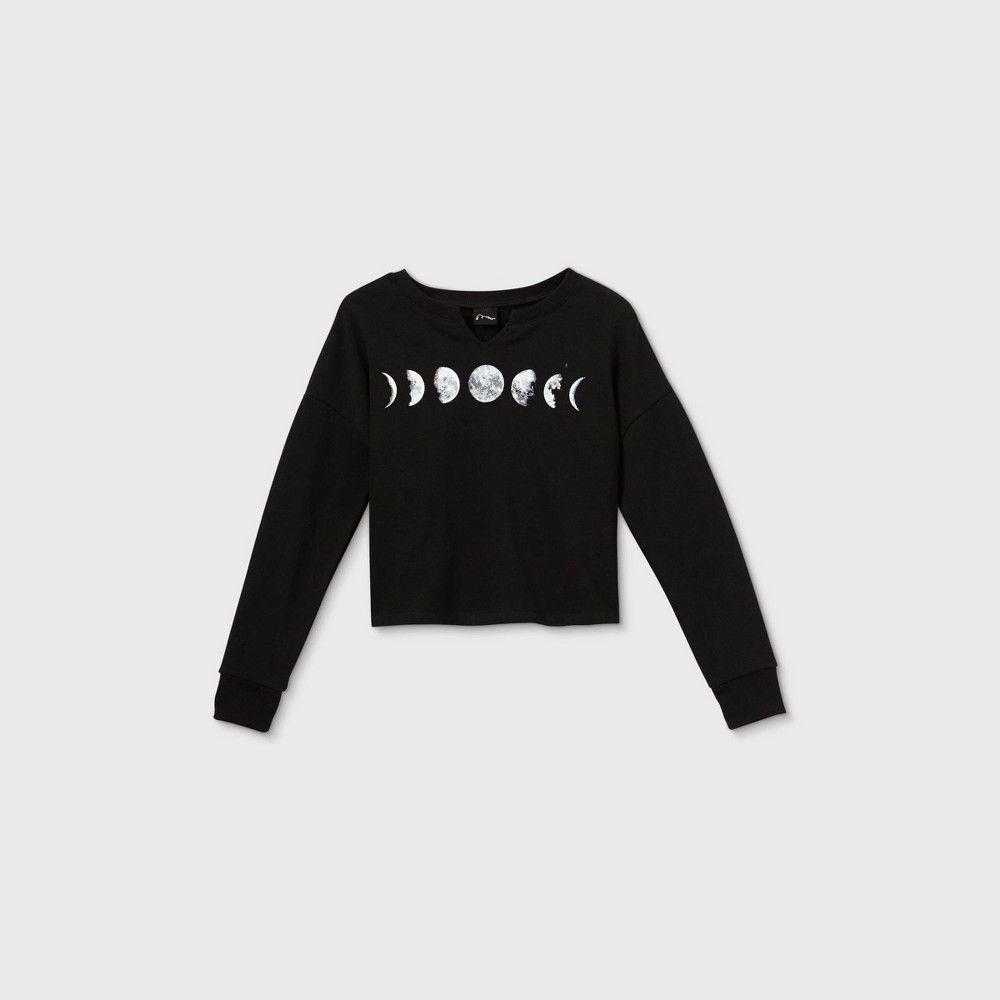 Girls' Notch Neck Graphic Sweatshirt - art class Black M | Target