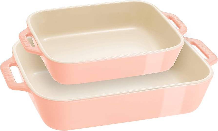 STAUB Stoneware Gratins Ceramic 2-pc Rectangular Baking Dish Set-Macaron Pastel Pink | Amazon (US)