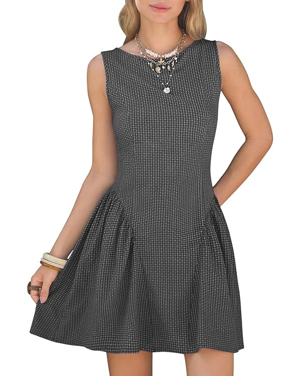 EXLURA Womens Summer Casual Cotton Gingham Dresses Back Elastic Waist Sleeveless Faux Linen Elega... | Amazon (US)