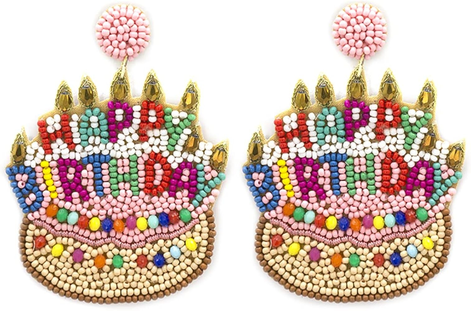 Beaded Birthday Cake Post Earrings Handmade B-day Cake Earrings | Amazon (US)