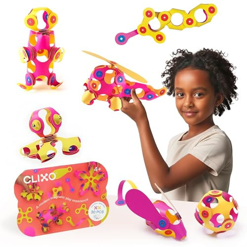 Clixo Crew 30 Piece Pack - The Flexible, Durable, Imagination-Boosting Magnetic Building Toy - Modern, Modular Designs for Hours of STEM Play. A Multi-Sensory Magnet Toy Experience Anywhere! Ages 4-99 | Amazon (US)