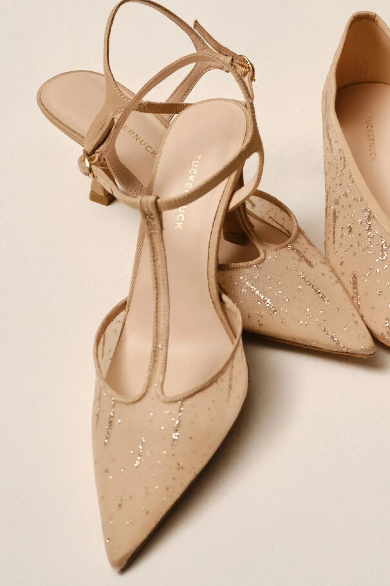 Nude Glitter Mesh Margot Heels | Tuckernuck (US)